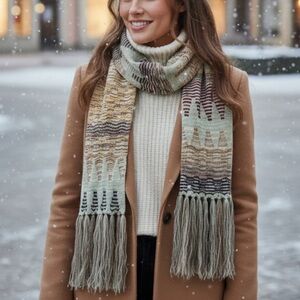 Missoni Foulard made in Italy wool mohair blend knit scarf with tassels